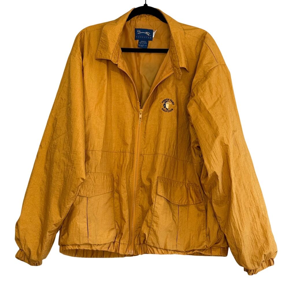 VINTAGE Duckster Golf Club Jacket Mens XXL Gold Nylon Windbreaker Retro 90s READ